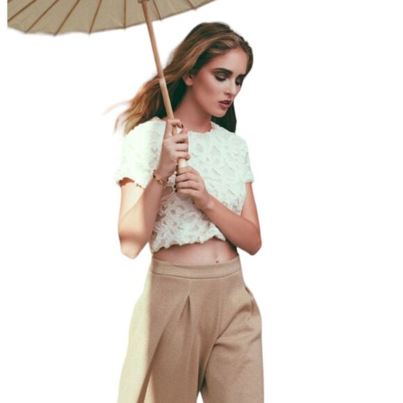 JESSICA FAULKNER gold bloom crew neck tufted boxy crop top S - Picture 1 of 9